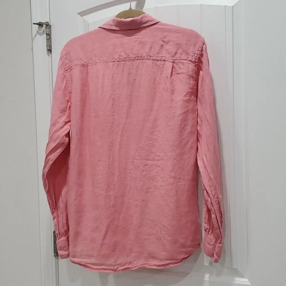 Caribbean 100% Linen Salmon Pink Long Sleeve Shirt, Size Small - Picture 5 of 5
